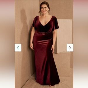 Jenny Yoo Burgundy Velvet Floor-Length Dress